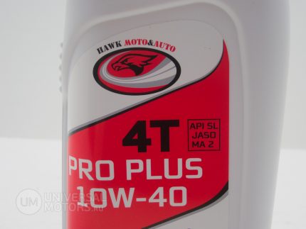 Масло моторное Hawk moto PRO PLUS 4T MOTO 10W-40 API SL (1L) ПЛАСТИК.