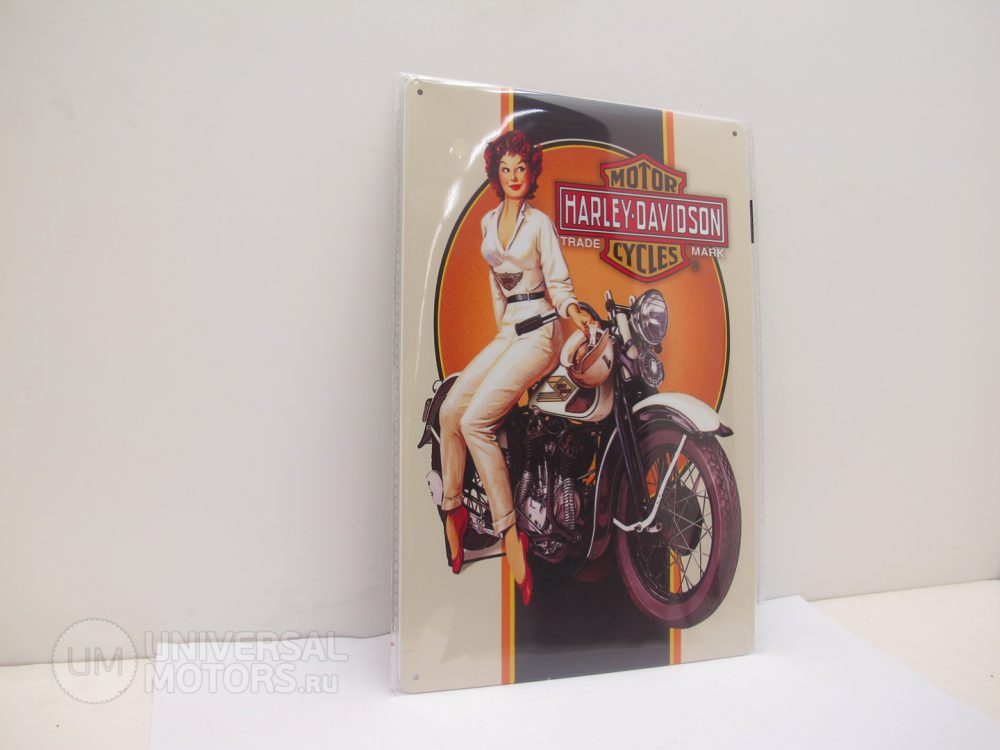 Табличка металлическая винтажная 20*30 Harley Davidson & Girl in White вариант 14