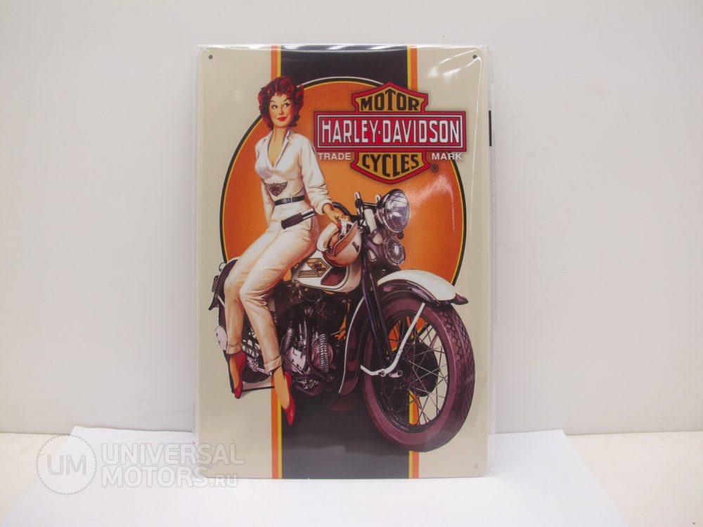 Табличка металлическая винтажная 20*30 Harley Davidson & Girl in White вариант 14