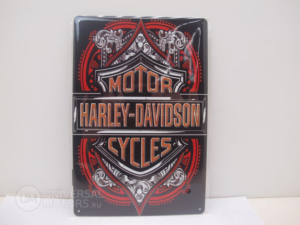 Табличка металлическая винтажная 20*30 Harley Davidson Орнамент Black-Orange вариант 7