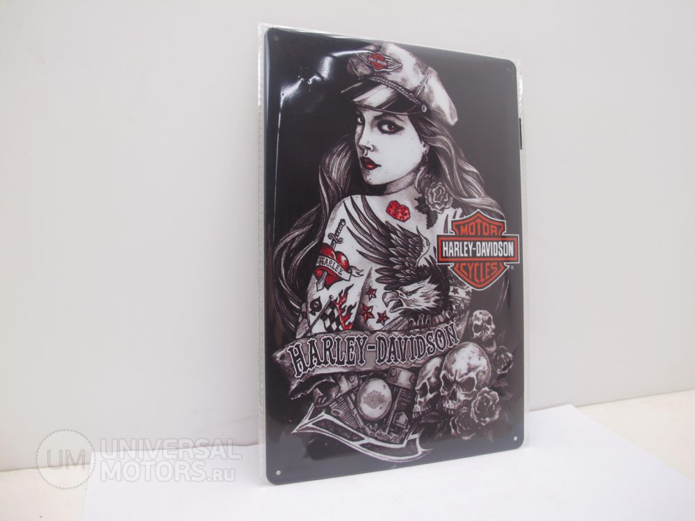 Табличка металлическая винтажная 20*30 Harley Davidson Girl Tatoo Eagle вариант 11