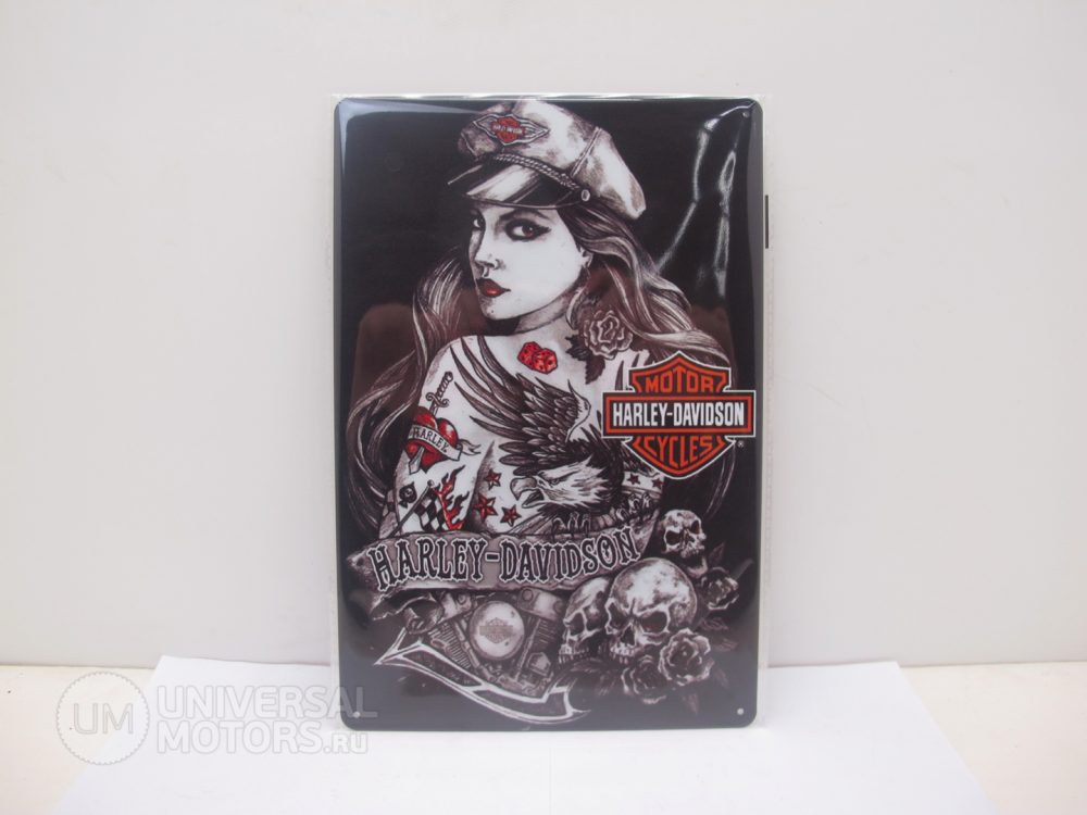 Табличка металлическая винтажная 20*30 Harley Davidson Girl Tatoo Eagle вариант 11