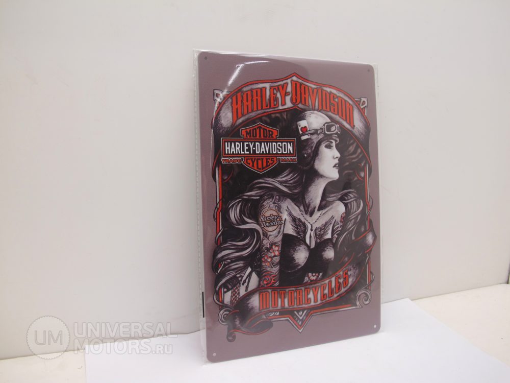 Табличка металлическая винтажная 20*30 Harley Davidson Girl Tatoo Wings вариант 17