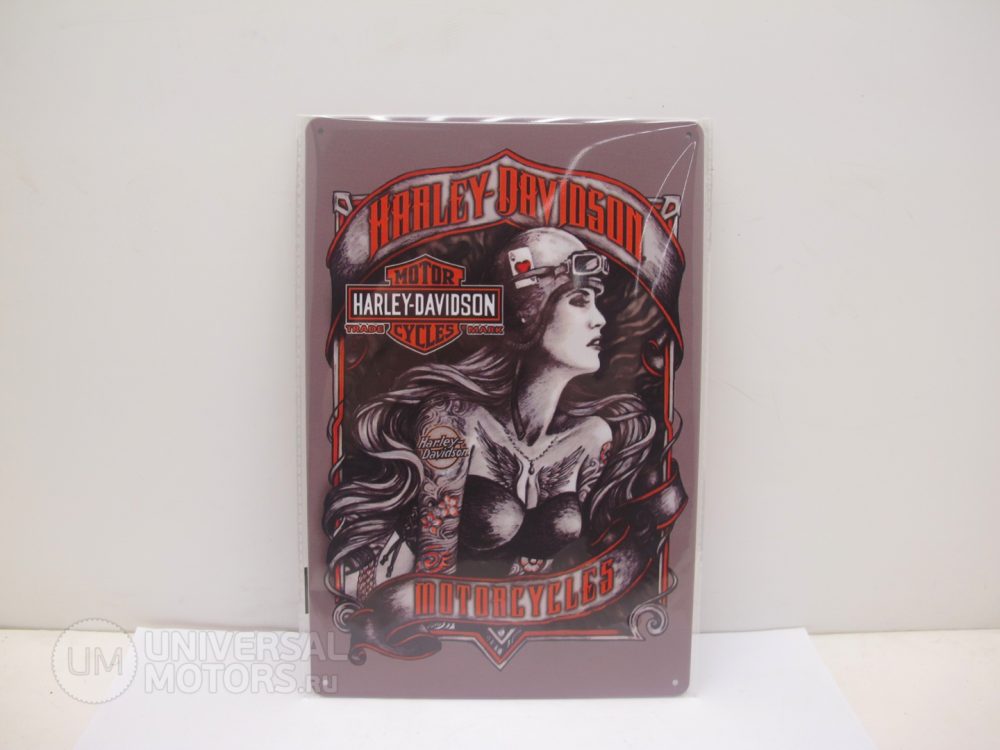 Табличка металлическая винтажная 20*30 Harley Davidson Girl Tatoo Wings вариант 17