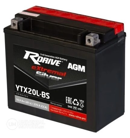 Аккумулятор RDRIVE EXTREMAL SILVER YTX20L-BS